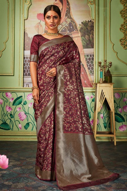 Purple Weaving Wedding Saree in Banarasi raw Silk