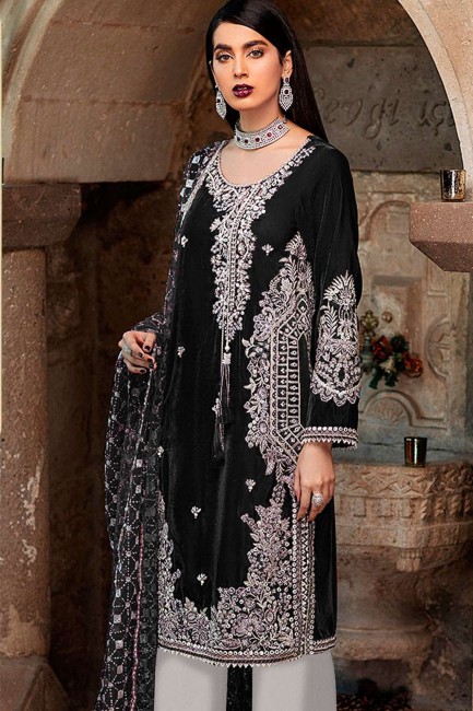 Faux Georgette Eid Pakistani Suit in Black Faux Georgette