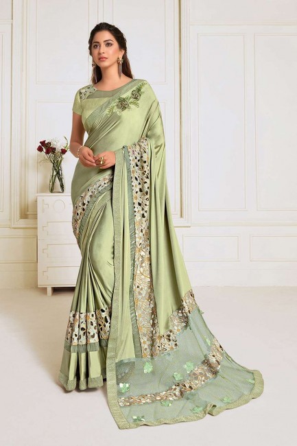 Green Wedding Saree in Embroidered Lycra