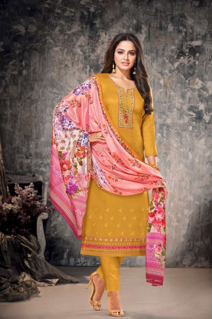 Golden Eid Pakistani Suit in Cotton