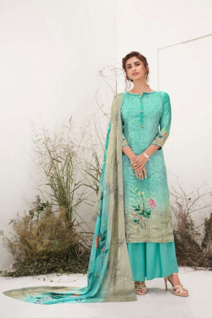 Sea Green Eid Palazzo Suit in Cotton with Cotton