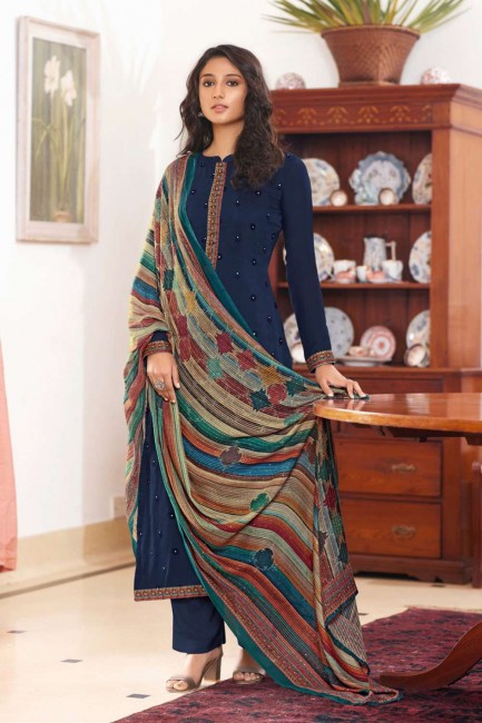 Blue Eid Palazzo Suit with Cotton