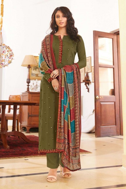 Mehendi Green Palazzo Pant Eid Palazzo Suit in Cotton with Cotton