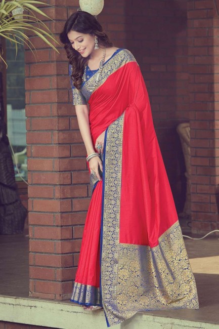 Silk Saree in Red with Weaving
