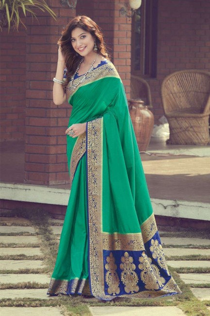 Alluring Green Saree with Weaving Silk