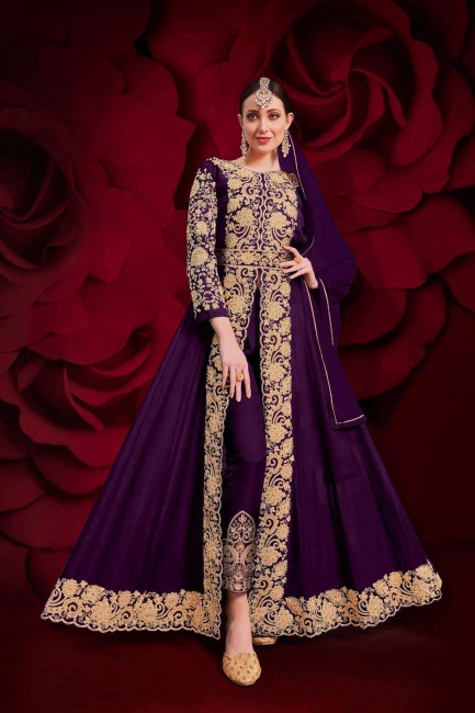 Georgette Wine Purple Eid Anarkali Suit with dupatta