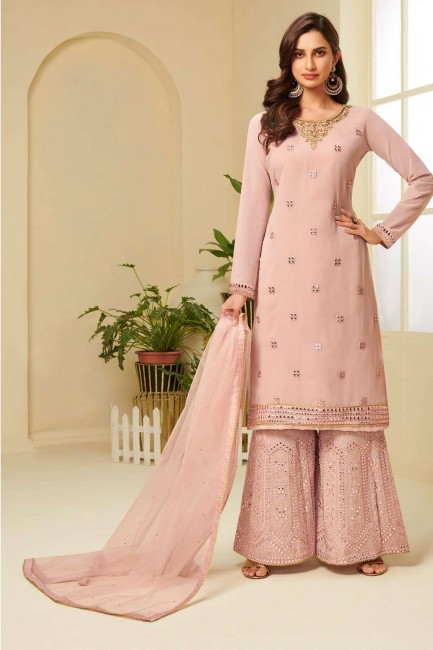 Georgette Palazzo Pant Eid Palazzo Suit in Pink Georgette