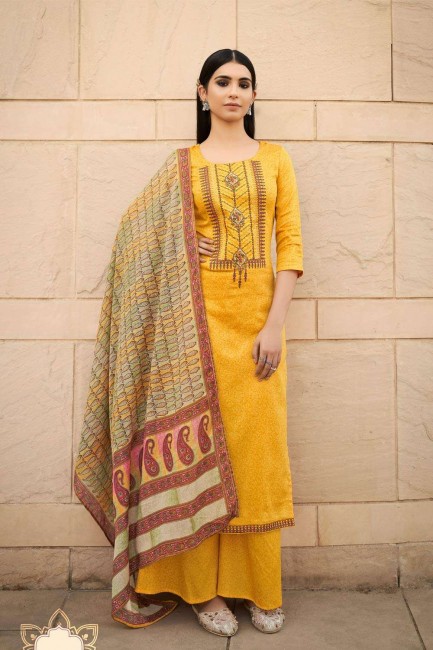 Cotton Eid Palazzo Suit in Yellow Cotton