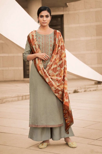 Beige Cotton Palazzo Pant Eid Palazzo Suit with Cotton