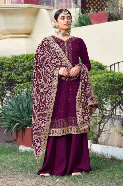 Georgette Palazzo Suit in burgundy Purple with Georgette