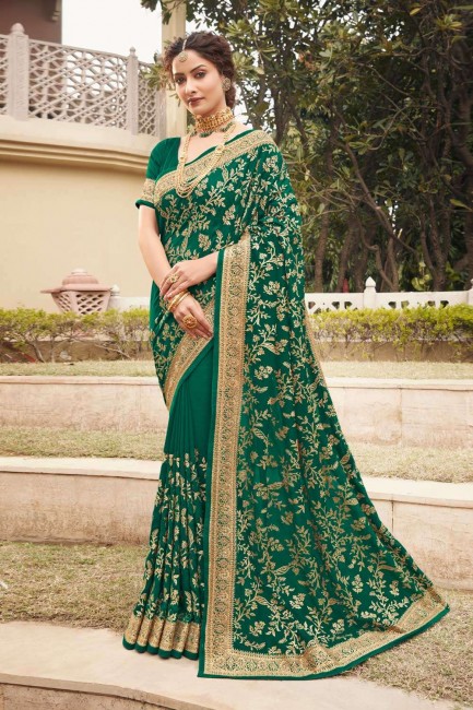 Green Silk Party Wear Saree with Embroidered