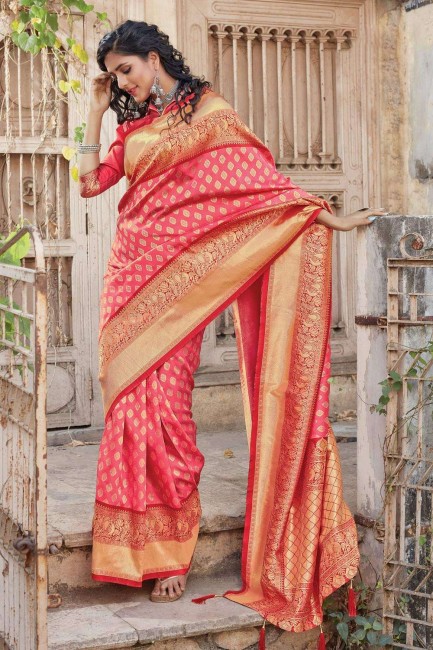 Pink Silk Weaving South Indian Saree with Blouse