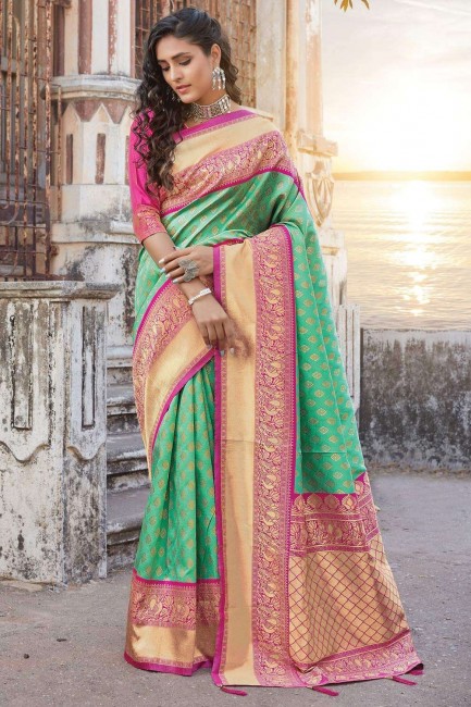 Rama Green Silk Weaving South Indian Saree with Blouse