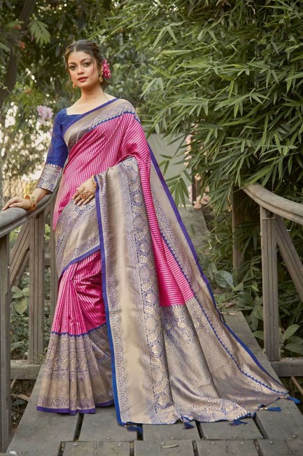 Appealing Pink South Indian Saree in Weaving Silk