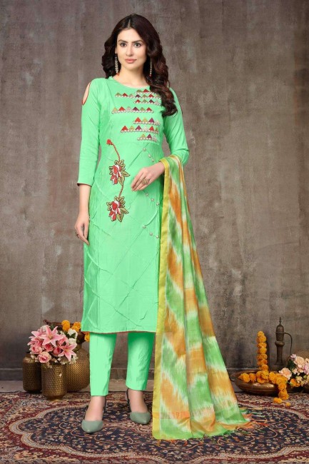 Green Cotton Straight Pant Eid Salwar Kameez with Cotton