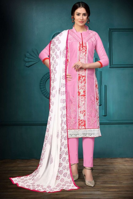 Pink Straight Pant Suit with Cotton