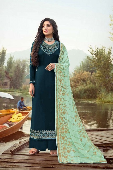 Rama Green Palazzo Suit in Georgette