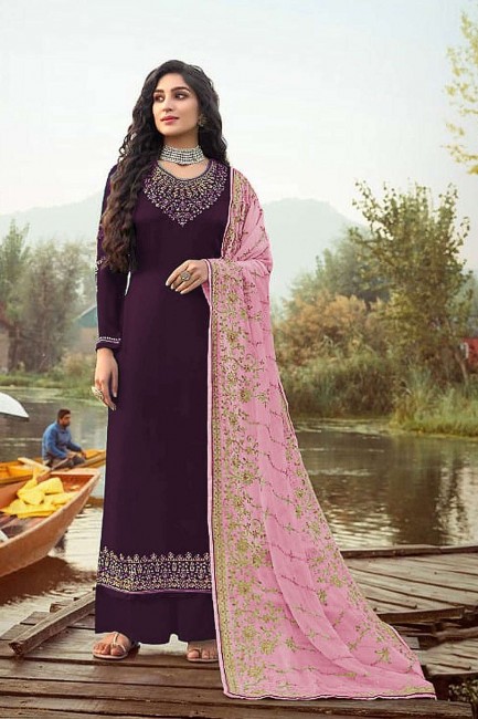 Palazzo Suit in Purple Georgette with Georgette