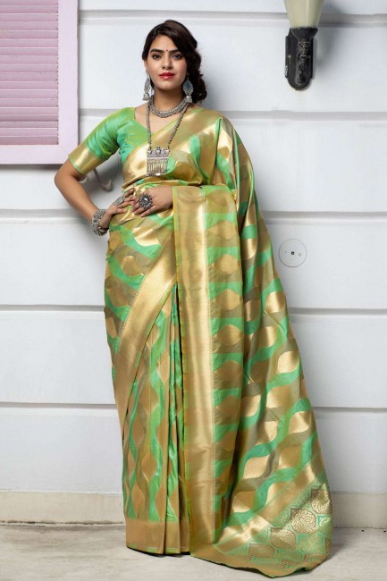 Green Weaving Banarasi raw Silk Saree
