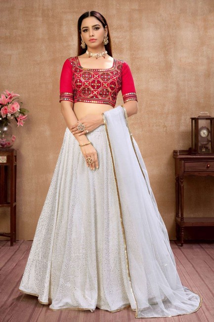 Lehenga Choli in White Georgette with Embroidery