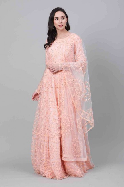 Adorable Embroidered Net Lehenga Choli in Pink