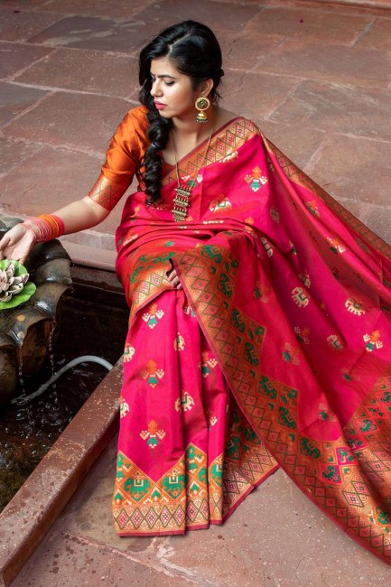 Silk Weaving Pink Saree with Blouse