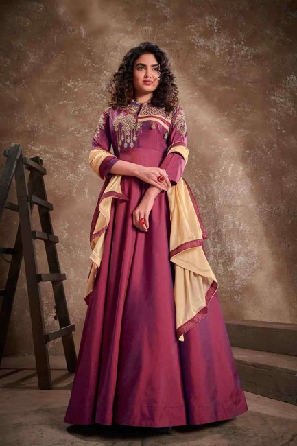 Burgundy  Silk Gown Dress