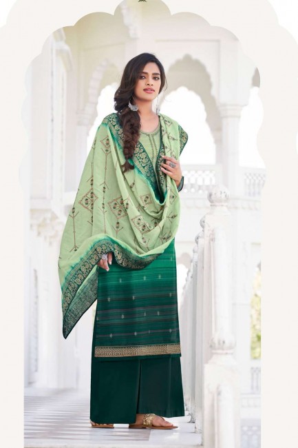Green Palazzo Suit in Silk with Satin