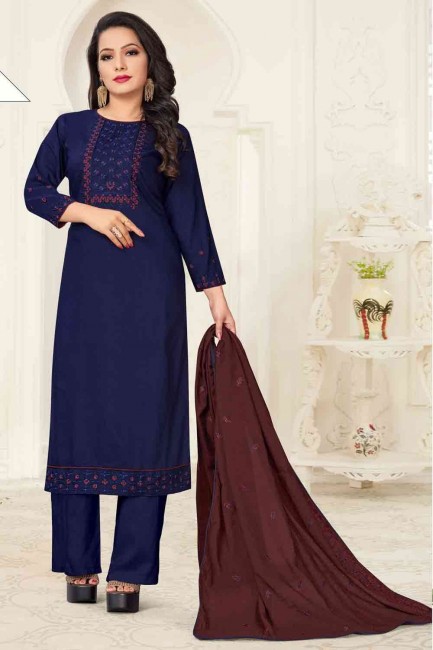 Linen Palazzo Suit with Linen in Navy Blue