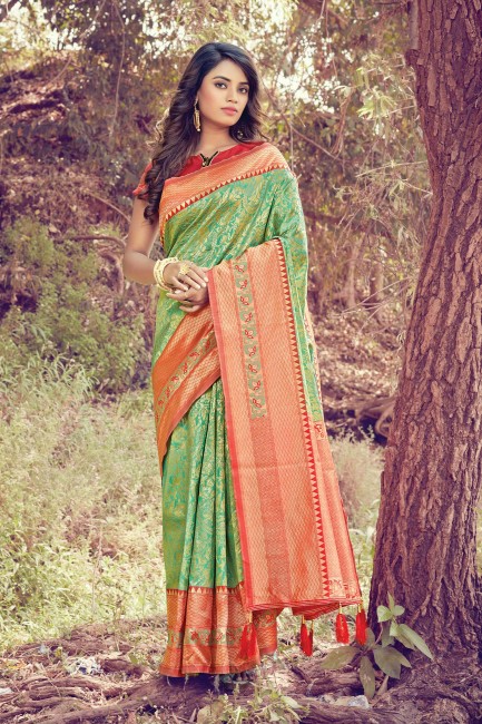 Light Green Weaving Silk South Indian Saree