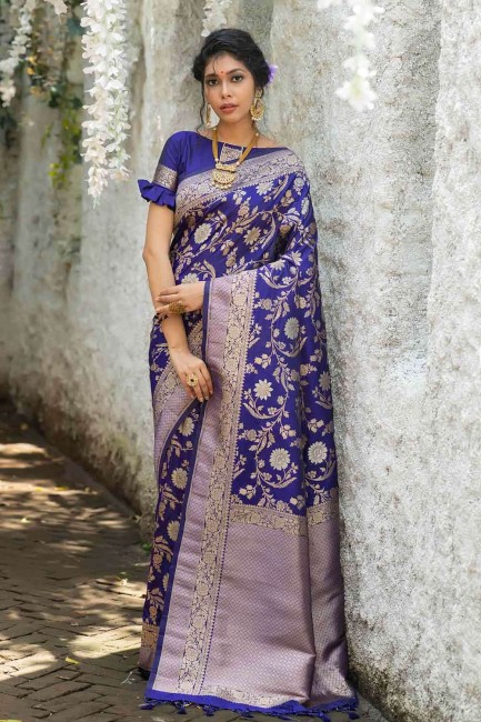 Royal Blue Weaving Saree in Banarasi raw Silk