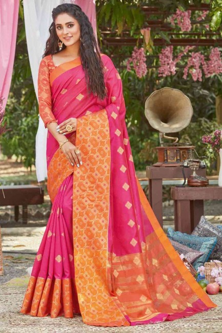 Delicate Weaving Saree in Pink Silk