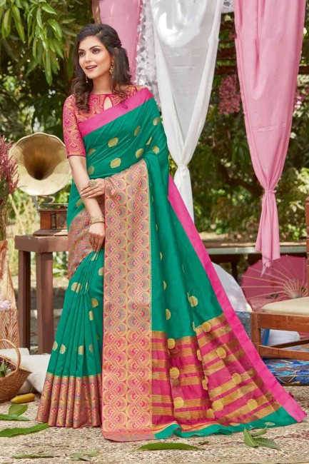 Rama  Saree in Silk with Weaving