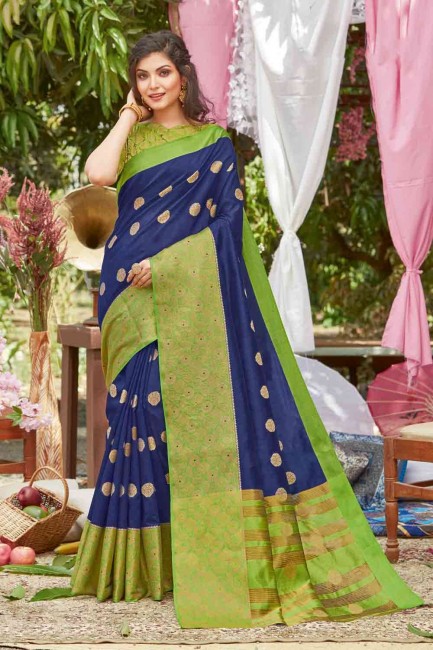 Navy Blue Saree in Silk with Weaving