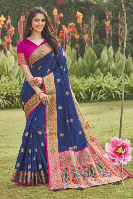 Navy Blue Silk  South Indian Saree with Blouse