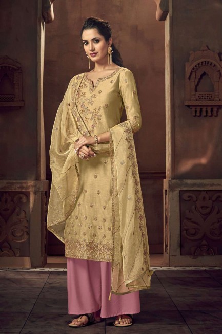 Silk Palazzo Suit with Silk in Golden