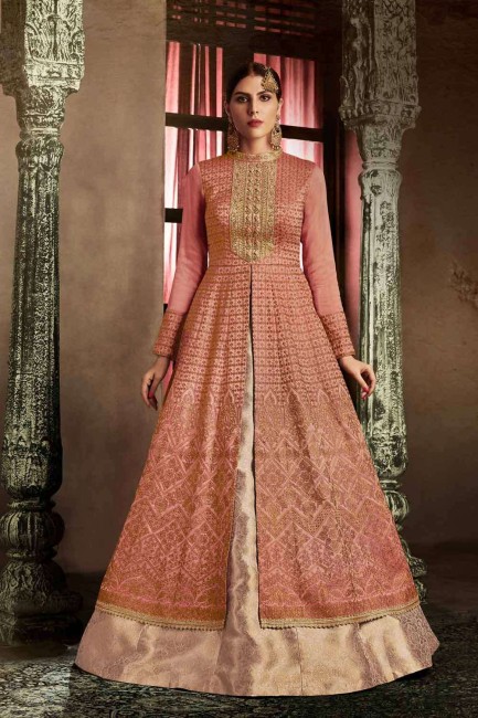 Dusty Pink Silk Anarkali Suit with dupatta