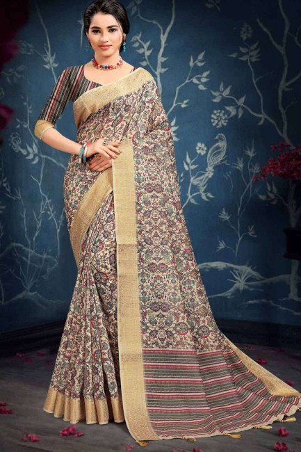 Fascinating Cotton Saree with Printed in Grey