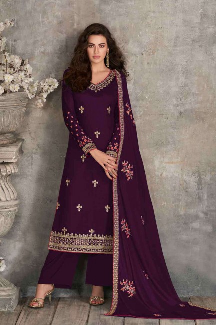 Purple Palazzo Pant Eid Pakistani Suit in Georgette with Georgette