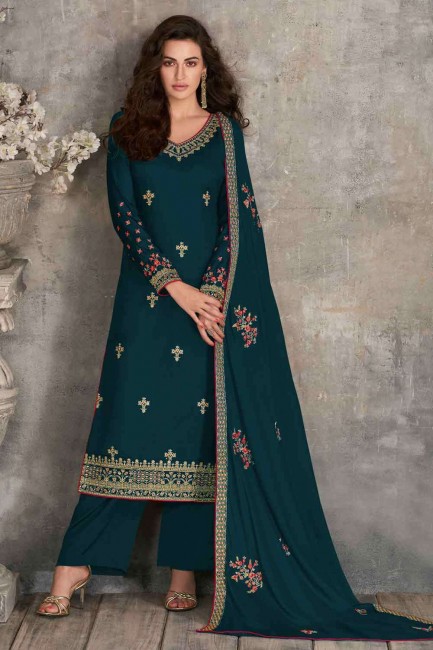 Georgette Aqua Blue Eid Pakistani Suit in Georgette