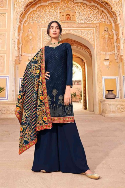 Blue Eid Palazzo Suit in Georgette with Georgette