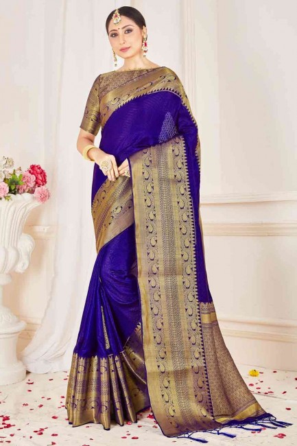 Silk Weaving Blue South Indian Saree with Blouse