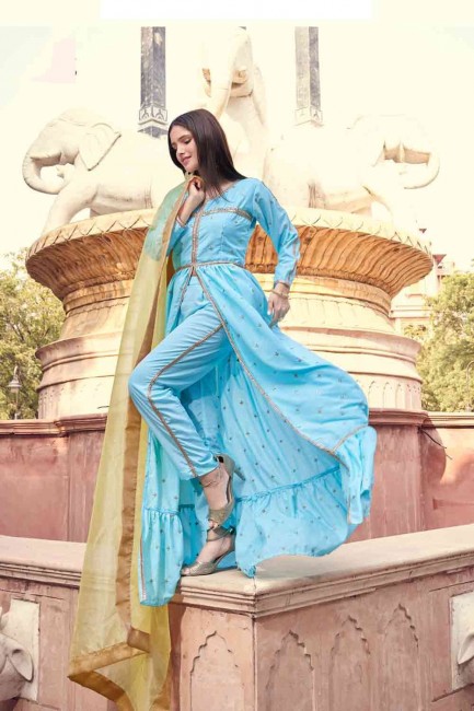 Blue Sharara Suit with Crepe Crepe