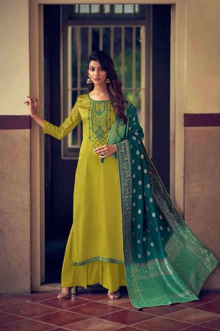 Green Palazzo Pant Palazzo Suit in Silk with Silk