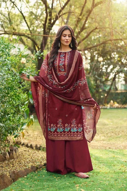Palazzo Suit in Brown Cotton with Cotton