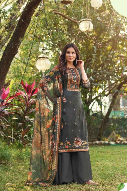 Grey Cotton Palazzo Suit with dupatta