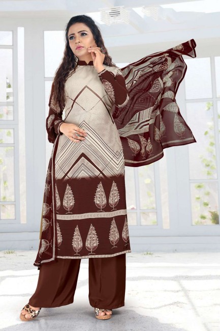 Crepe Palazzo Suit in Brown