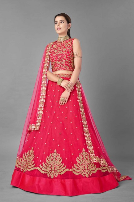 Soft Net Lehenga Choli in Pink with Embroidery
