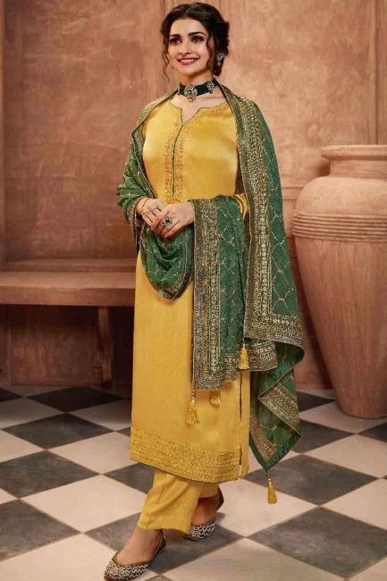 Satin Palazzo Suit with Satin in Yellow