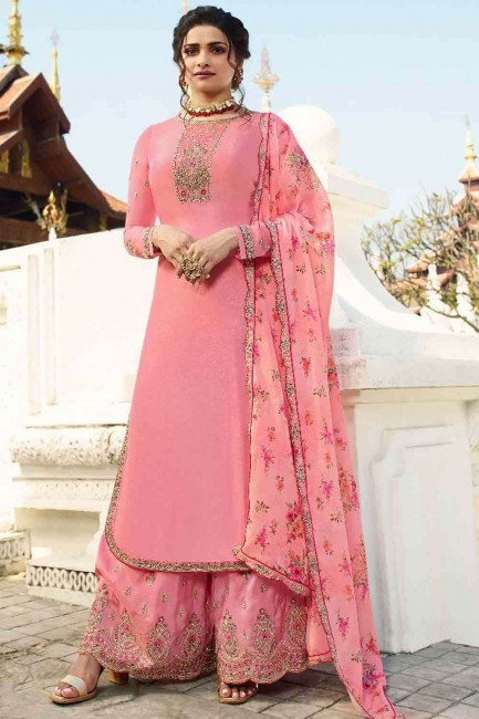 Georgette Eid Palazzo Suit with Georgette in Salmon